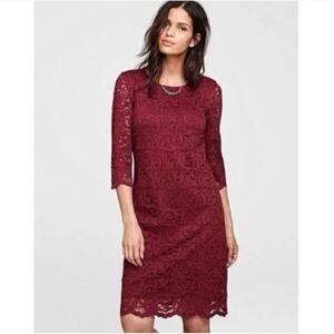 Garnet Hill Deep Red Lace Scallop Hem Dress